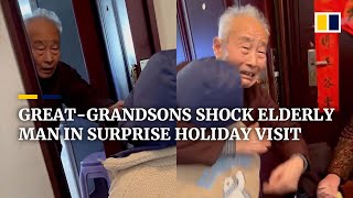 Great-grandsons shock elderly man in surprise holiday visit in China