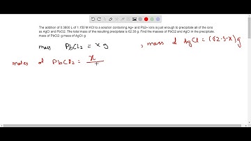 The addition of 0.3800 L of 1.150 M KCl to a solution containing Ag+ and Pb2+ ions is just enough t…