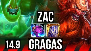 ZAC vs GRAGAS (TOP) | 4/0/9, 2500+ games, Rank 14 Zac | KR Challenger | 14.9