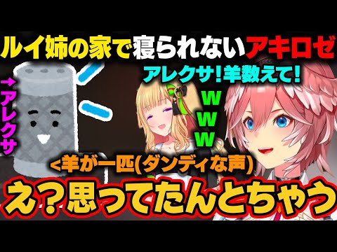 北九州記念と札幌記念の競馬配信後、ルイ姉の家に泊まるアキちゃん。寝れないアキちゃんにアレクサに『羊を数えて』と言ったらますます寝れなくなってしまう【鷹嶺ルイ/アキ・ローゼンタール/ホロライブ切り抜き】