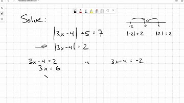 Solve the absolute value of three x minus four plus five equals seven