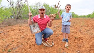 Kids adventure digging and finding bones