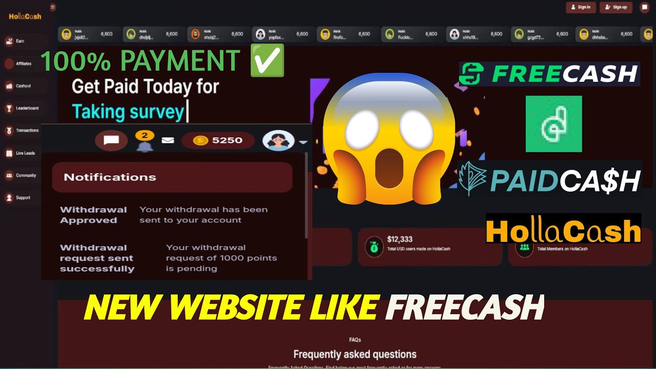 new-offerwall-website-like-freecash-hollacash-earn-money-gift