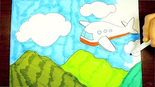 HOW TO DRAW AN AIRPLANE - KIDS COLORING VIDEO