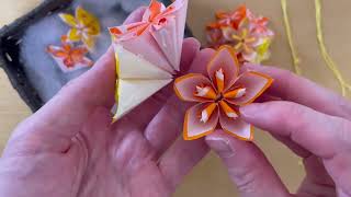 様々な折り方の花で賑やかくす玉 - YouTube