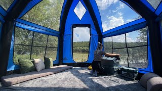 CAMPING WITH OUR NEW PANORAMIC INFLATABLE TENT | WE CAMPED BY THE LAKE