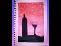 Oil Pastel Painting|Wine Bottle and Glass on a Reddish Pink Background#shortsfeed#shortsbeta #shorts
