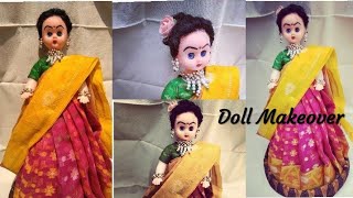 DIY Doll Makeover|Doll Saree Decoration|Saree Draping On Doll| Saree Draping