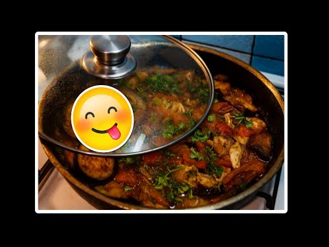 طريقة عمل باذنجان بالخضار وقطع فراخ على النار بدون فرن   