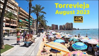 [4K] Torrevieja, Costa Blanca, Spain⎮August 2023⎮Saturday Midday Walking Tour⎮Playa del Cura 🇪🇸