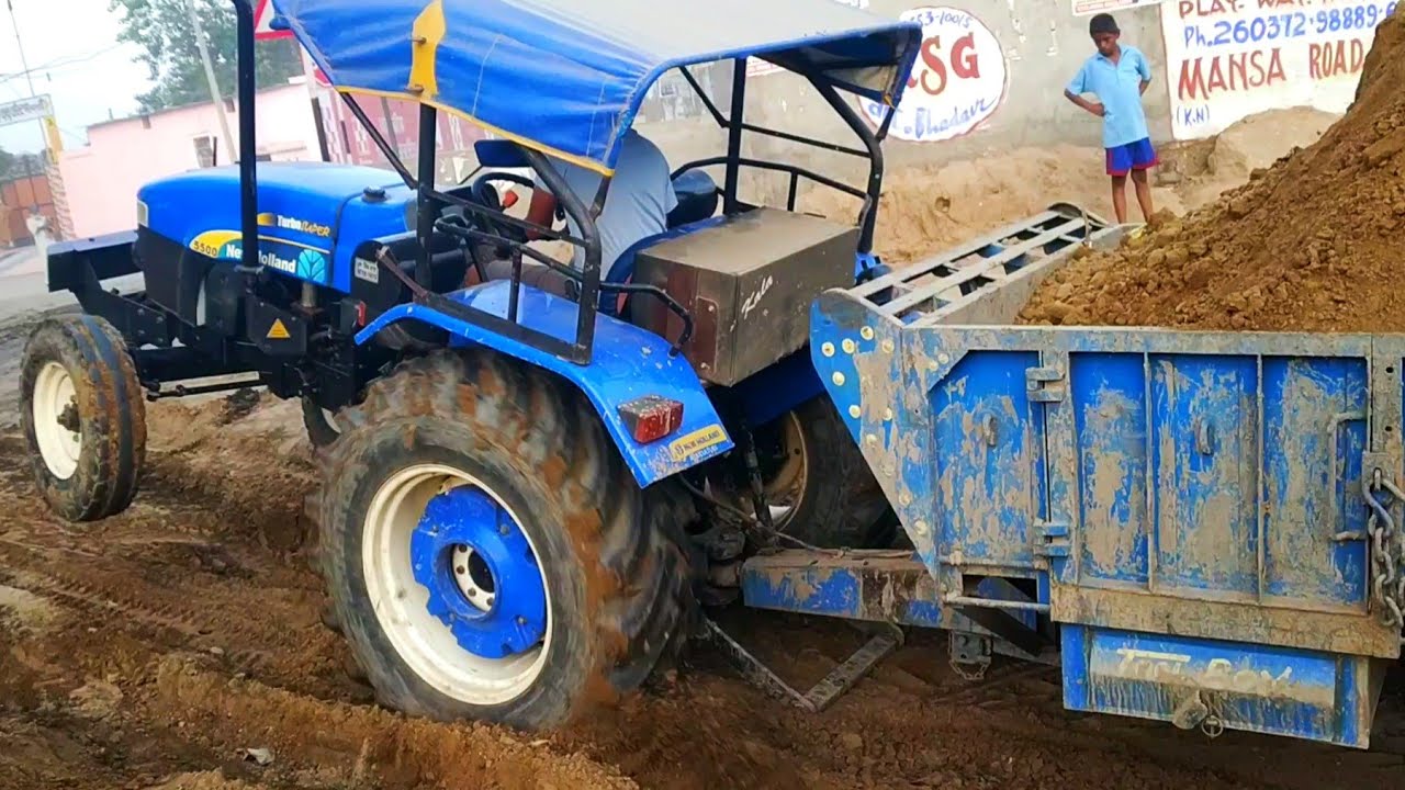 New Holland 5500|Full loaded trolly pulling upward slope|