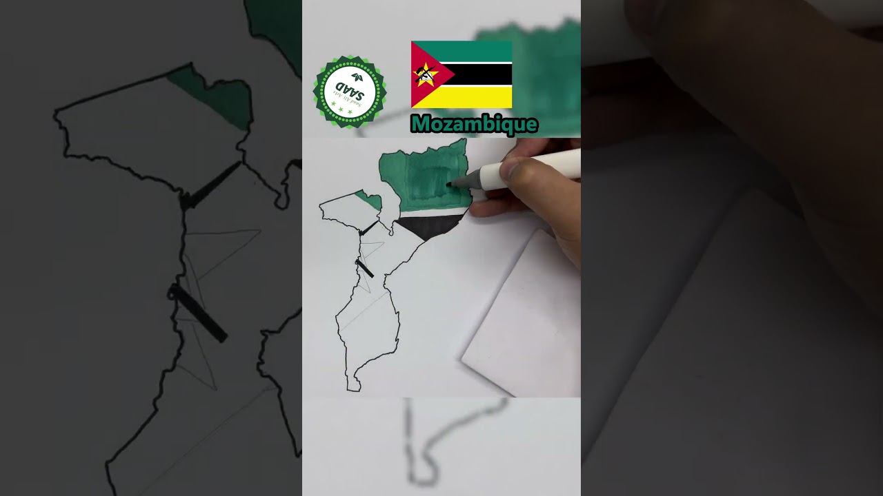 Mozambique flag map drawing 🇲🇿 | Desenho do mapa da bandeira de Moçambique