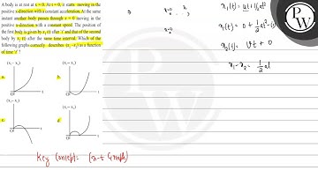A body is at rest at \( x=0 \). At \( t=0 \), it starts moving in the positive \( x \)-direction...