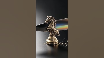 Iridescent titanium shaped like a chess knight gets cleanly sliced