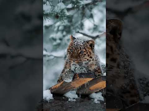 aggressive leopard enjoying snow in Norway😎 || Naturelover ❤️❤️ || #shorts #leopard