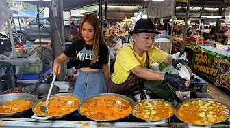 Amazing Skills! Variety of Thai Red Curry - One Chef Cooking Solo with 9 Pans | Street Food