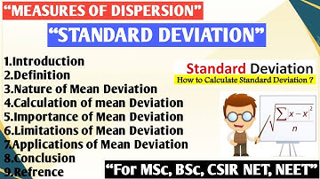 Measures of Dispersion Standard Deviation | Standard Deviation | Standard Deviation MSc zoology