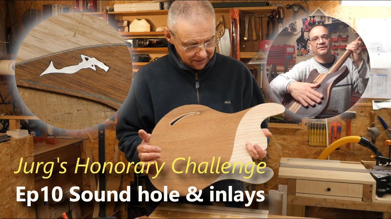 Jurg's Challenge Ep 10 A hollow body electric jazz bass? Fretboard, inlays and sound hole part