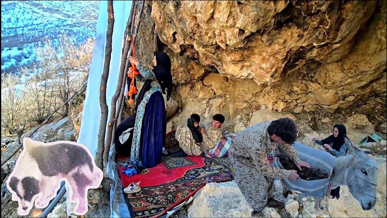 Кочевой образ жизни в пещере | Сбор дров в снегу | Попытки пережить холодную зиму 🥶!🪵‌