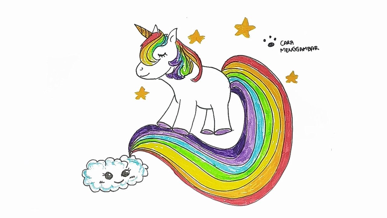 Cara Menggambar Dan Mewarnai Unicorn Lucu