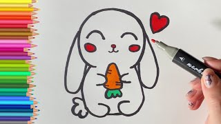 🐰🥕 How to draw a rabbit with a carrot | step by step Easy Drawing | painting for kids beginners