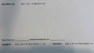 3.2 Notes pt 2 (evaluate a function using function notation - given output)