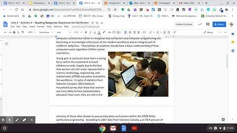 Instructional Videos:  Unit 4 - Activity 4 - Reading Response Questions for Nonfiction