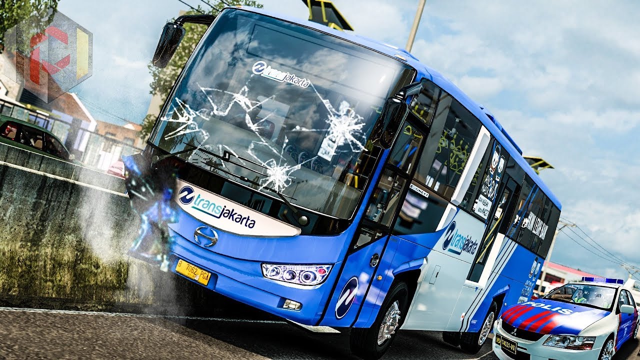 ✅ Bus Transjkt Hantam Separator Busway  FREE MOD ETS2 INDONESIA