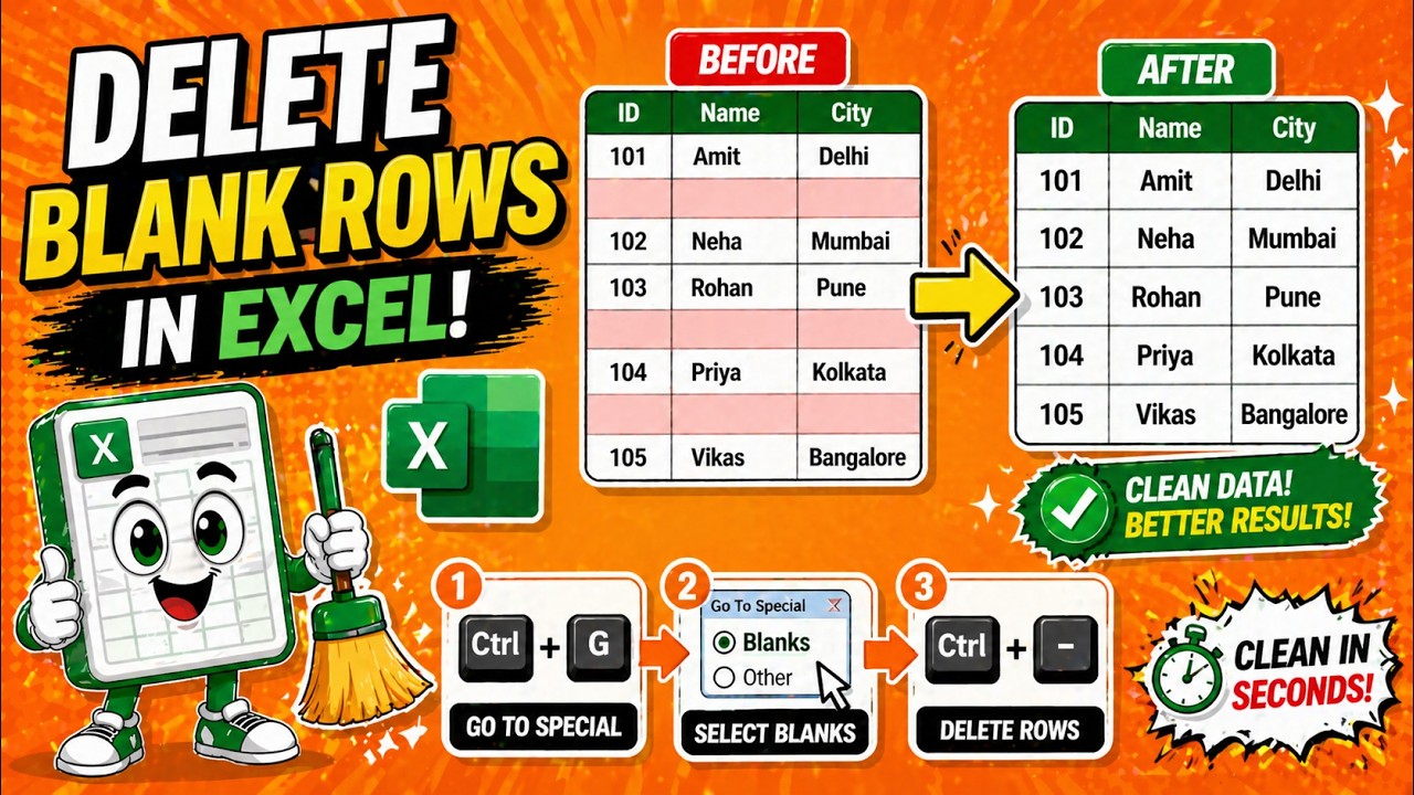 💫 How to Remove Empty or Blank Rows in Microsoft Excel | Step-by-Step ...