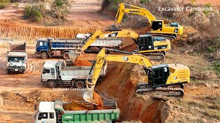 Excavator Working Digging Dirt Loading Dump Truck  Cat 320 Excavator  Komatsu Pc350 Lc Excavator