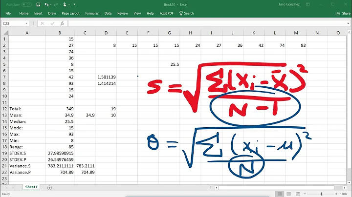 Calculating The Standard Deviation, Mean, Median, Mode, Range, & Variance Using Excel