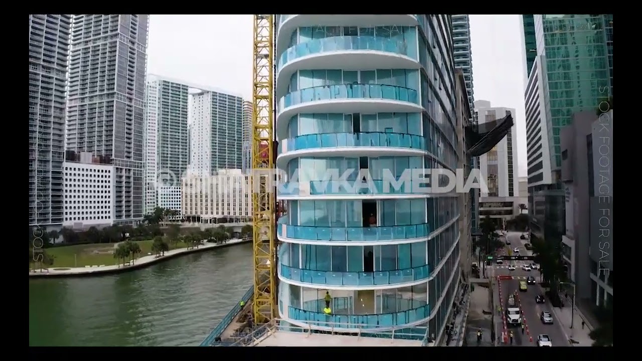 Aston Martin Luxury Building Construction Miami Downtown   January 2021 Aerial Stock Footage
