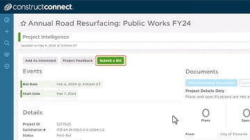 Bid Submission for Jobs Found in ConstructConnect Project Intelligence