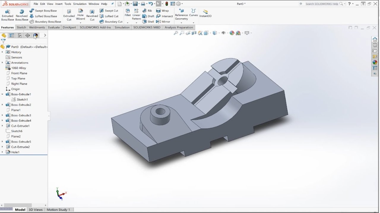 Solidworks Part Design Example 1(CSWA Question 6) - YouTube