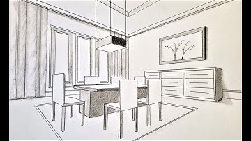 How to draw a dining room using two point perspective