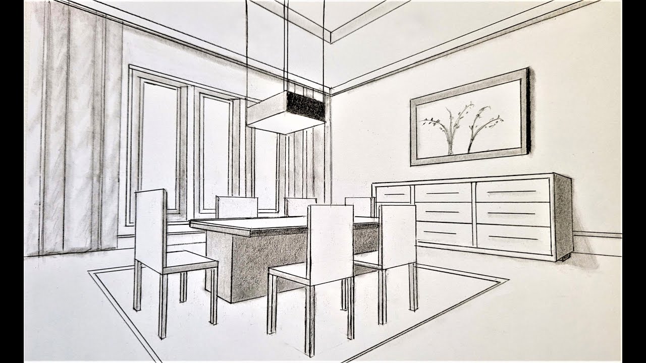 sketch dining room in perspective
