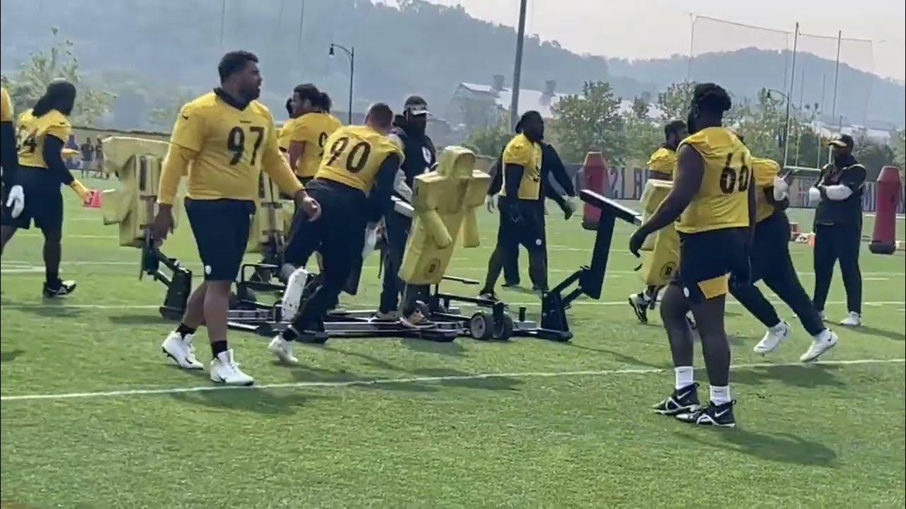 Defensive Line And Outside Linebacker Sled Drills At Steelers OTAs