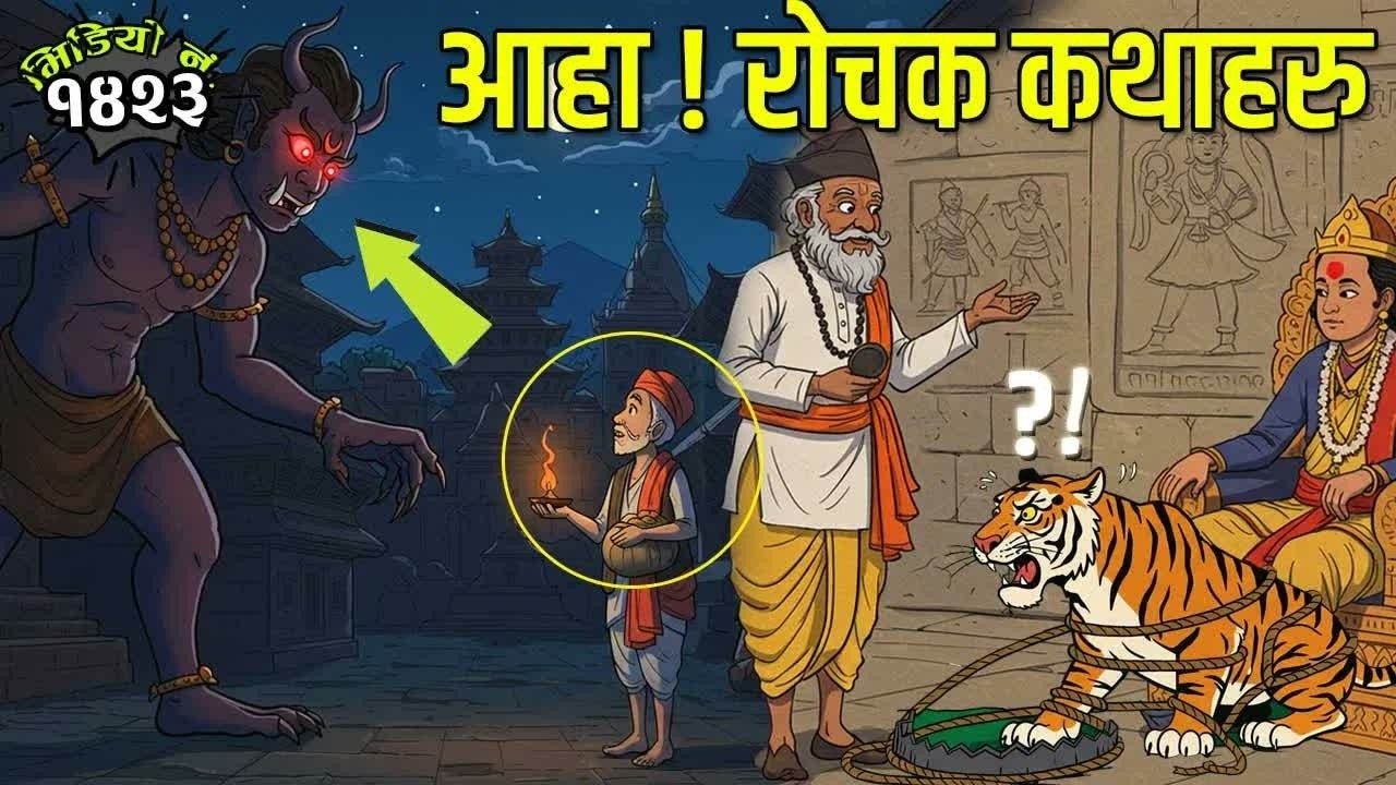 आहा कति रोचक कथाहरु । ३ कथा । जालमा परेको बाघ । लाखे र दयालु व्यापारी । गोरखाको बुद्धिमान मूर्ख