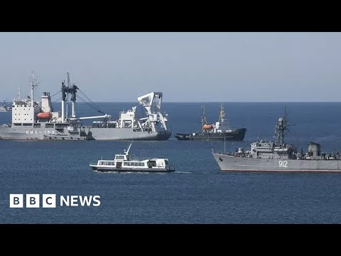 ‘Massive’ drone attack on Black Sea Fleet, Russia says – BBC News