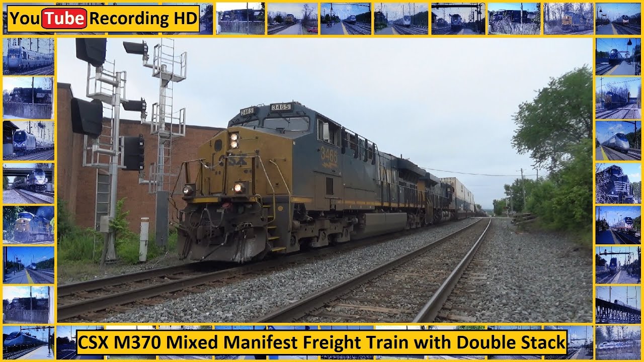 CSX M370 Mixed Manifest Freight Train with Double Stack - YouTube Recording HD