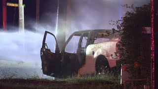 HCSO searching for driver after truck crashes into power pole, gas line before bursting into flames