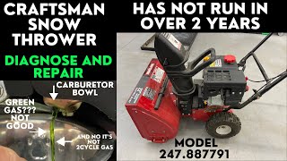 Craftsman Snow Thrower Will Not Start after sitting for over 2 years