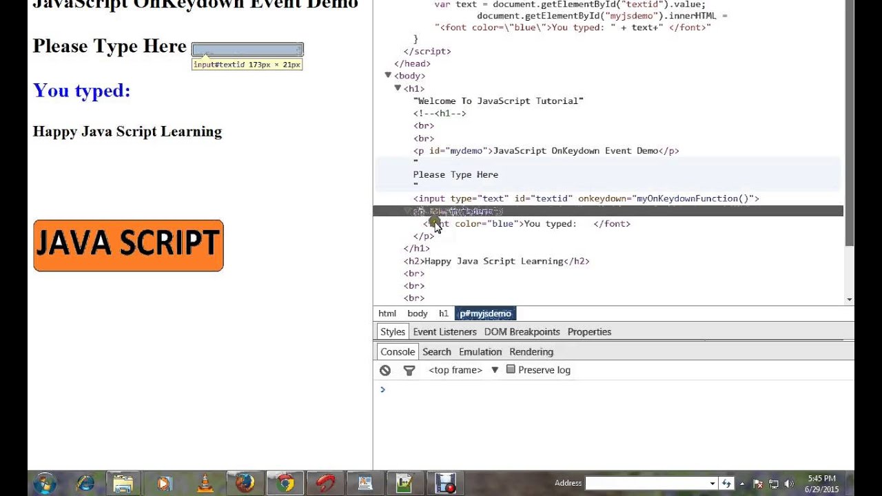KEYDOWN EVENT IN JAVA SCRIPT DEMO - YouTube