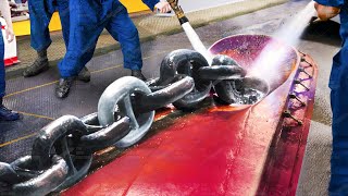 The Hypnotic Cleaning Process of MASSIVE Anchor Chain on US Aircraft Carrier
