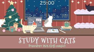 Study with Cats  Pomodoro Timer 25/5 x Animation | Holiday season study sessions with cats & lofi❤