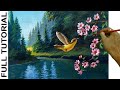 Acrylic Landscape Painting Tutorial / Humming Bird and Cherry Blossom