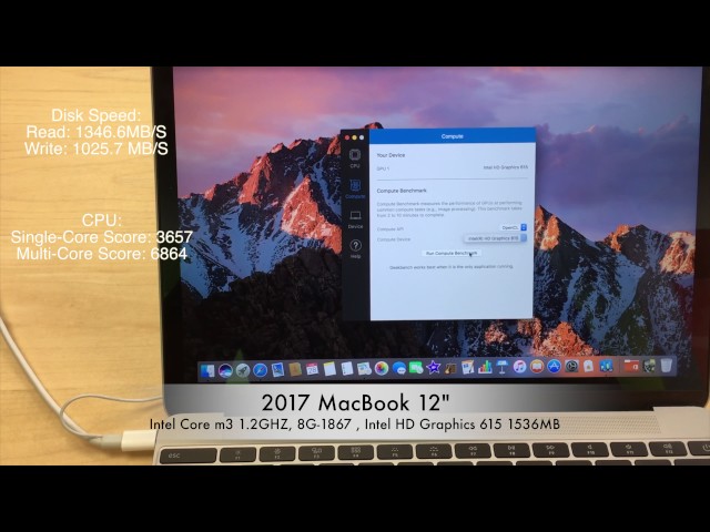 2017 MacBook 12" Intel Core m3 1.2GHZ, 8G-1867 , Intel HD Graphics 615 1536MB