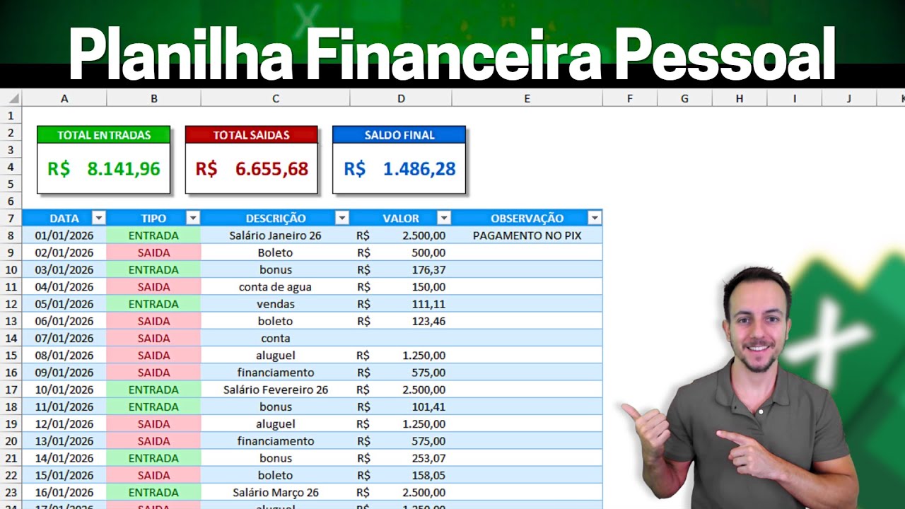 Planilha Controle Financeiro Pessoal em 10 minutos no Excel! Como fazer