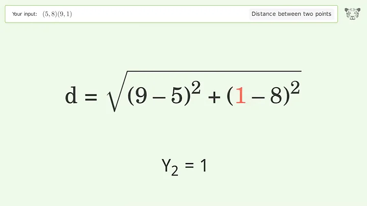Find the distance between two points p1 (5,8) and p2 (9,1): Step-by-Step Video Solution