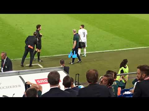 Jorginho penalty miss vs. Switzerland - - live basel stadium - italy bench reaction -